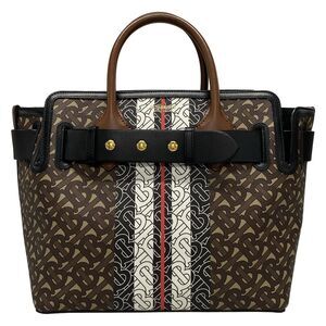 Burberry LONDON ENGLAND Canvas Monogram Stripe Belt Tote Tote Bag Beige Dark